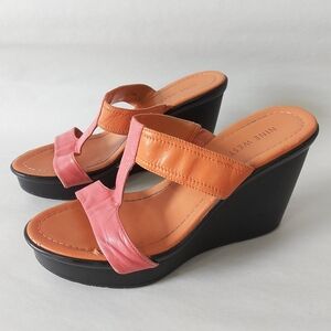 Nine West Women Pink and Orange Wedge Sandals Size 6 Boho Open Toe Chunky Heel